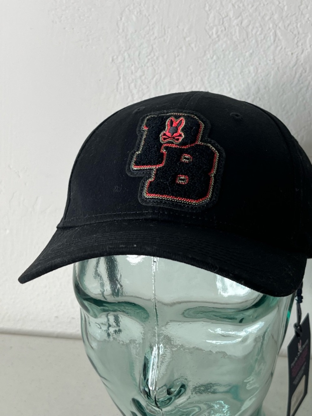 Psycho Bunny Black Baseball Cap with Red-Outlined PB Patch